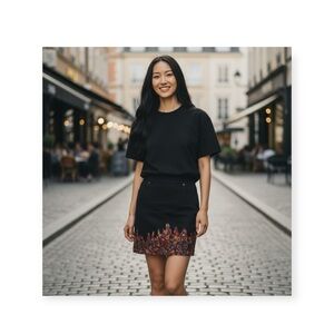 new Moschino Jeans ♔ Chic Floral Silk Detail Stretch Skirt ♔ Gunmetal Black ♔ 8